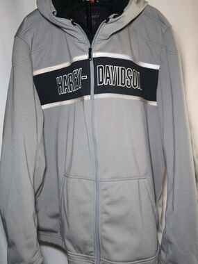 Harley-Davidson Light Gray Hooded Zip Jacket with Black Chest Stripe